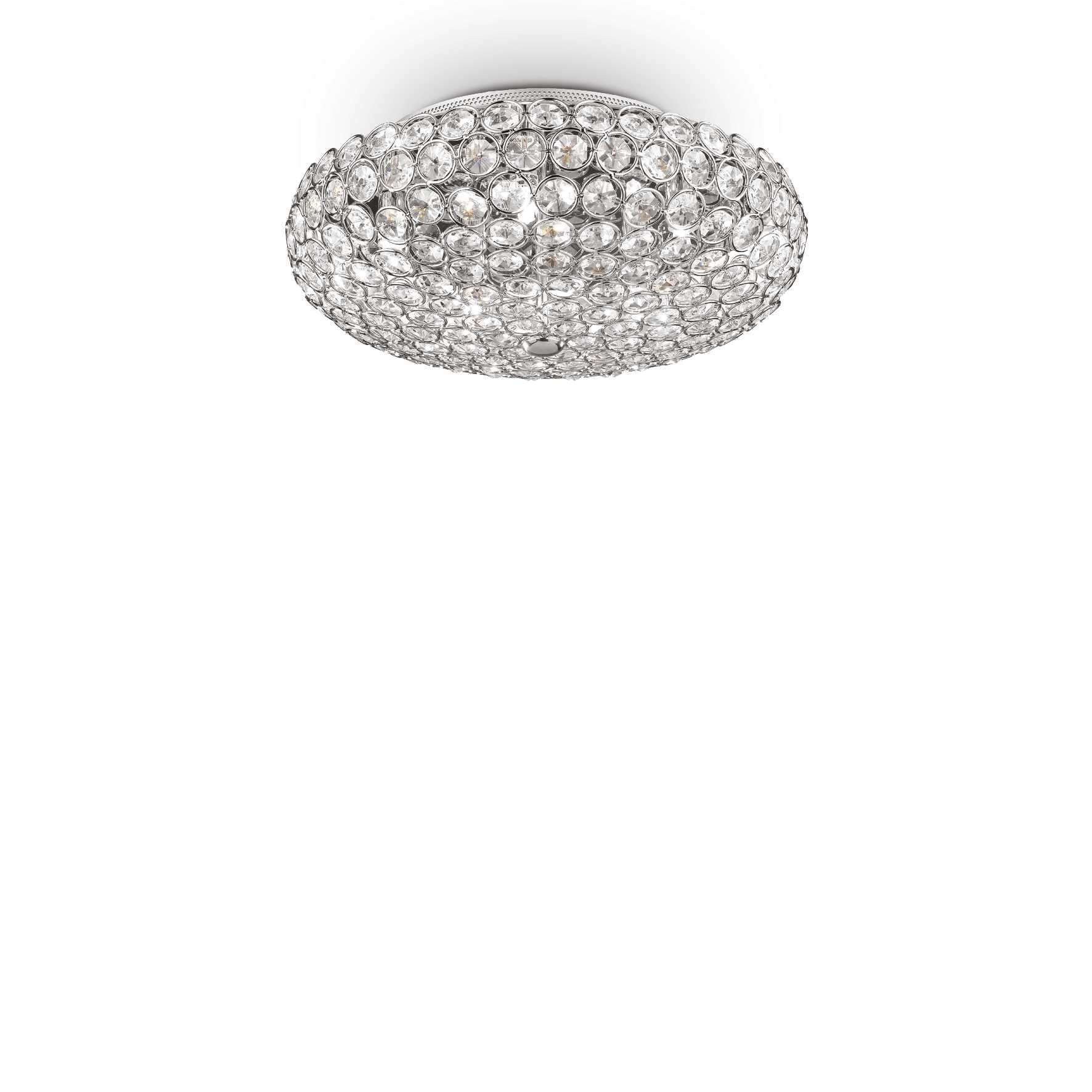 IDEAL Lux King Deckenleuchte in Silber mit Kristallen, Ø38cm, inkl. 5 G9 LED Leuchten; dimmbar, elegantes Design