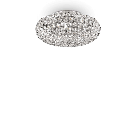 IDEAL Lux King Deckenleuchte in Silber mit Kristallen, Ø38cm, inkl. 5 G9 LED Leuchten; dimmbar, elegantes Design