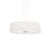 Ideallux Pendelleuchte HILTON 4, dimmable, white fabric shade, E27 base, chrome frame, adjustable height pendant light.