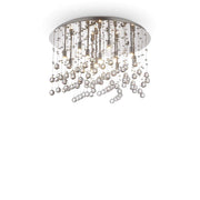 Ideallux MOONLIGHT silver ceiling light with 12 dimmable G9 lamps and crystal ornaments, Ø60cm.
