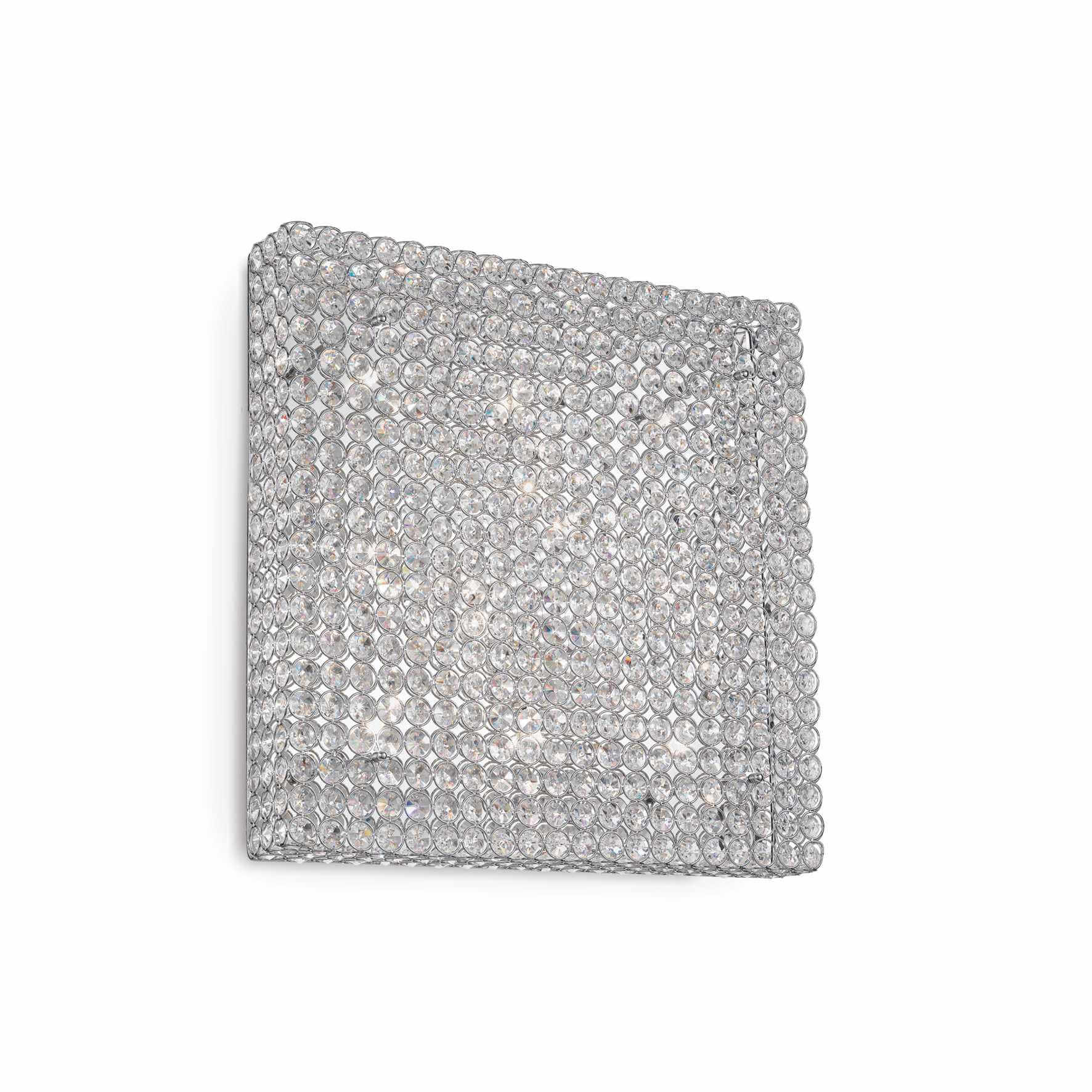 Ideallux Deckenleuchte Admiral, 10-light chrome ceiling lamp with crystal design, square shape, dimmable lighting fixture