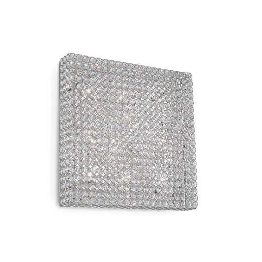 Ideallux Deckenleuchte Admiral, 10-light chrome ceiling lamp with crystal design, square shape, dimmable lighting fixture