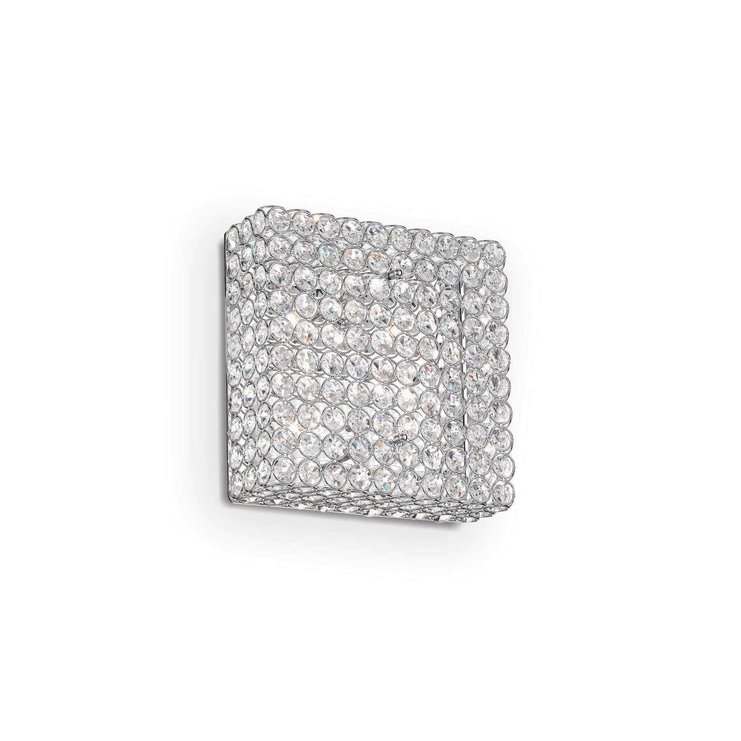 Ideallux Admiral ceiling light with 4 dimmable lamps, chrome metal and crystal design, square shape, 14.5cm height