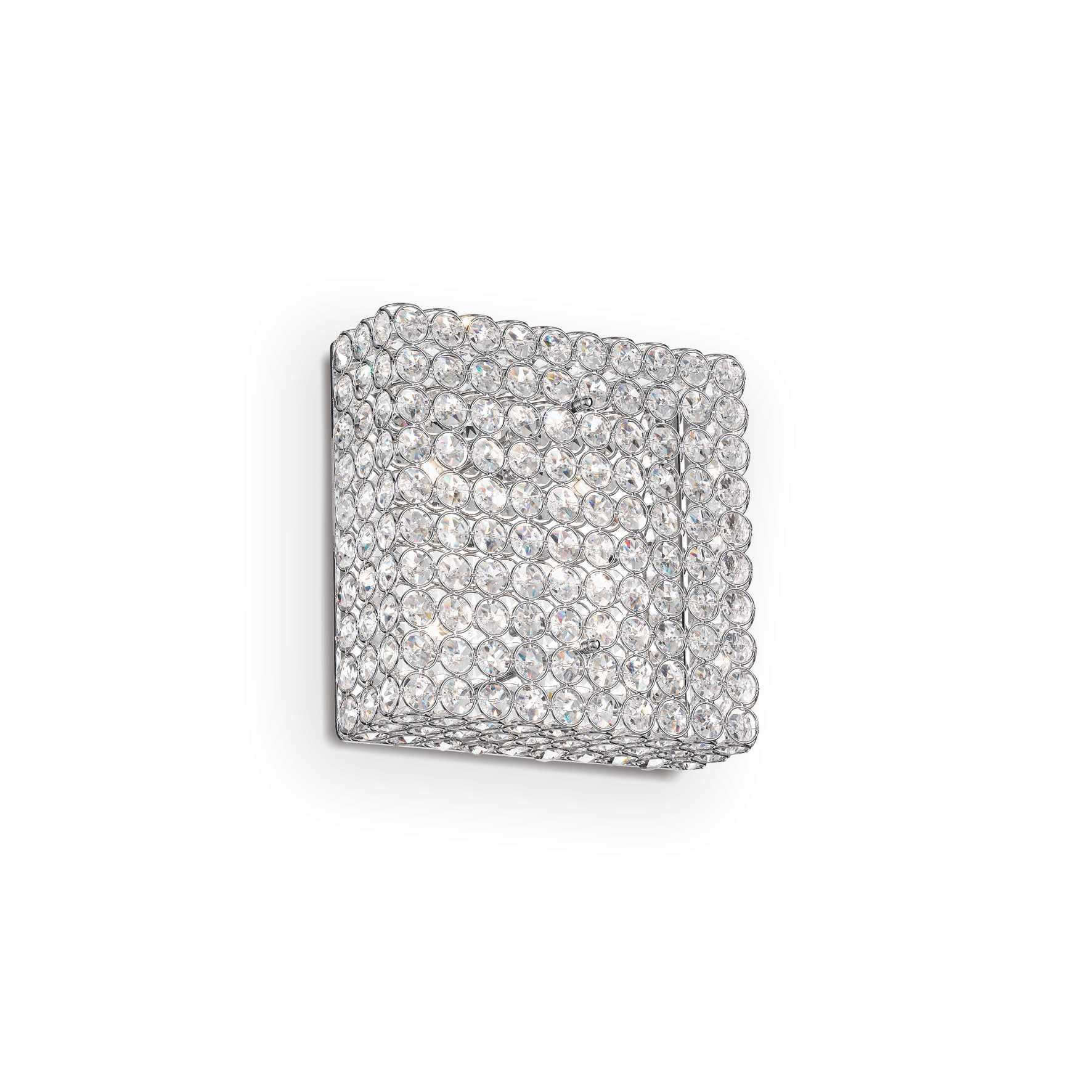 Ideallux Admiral ceiling light with 4 dimmable lamps, chrome metal and crystal design, square shape, 14.5cm height