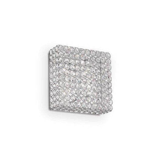 Ideallux Admiral ceiling light with 4 dimmable lamps, chrome metal and crystal design, square shape, 14.5cm height