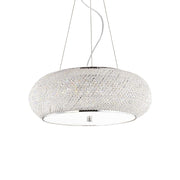 Ideallux PASHA' 10-flammig Silber Pendelleuchte, dimmbare Kristallglaslampe mit verstellbarer Höhe und E14 Sockel.