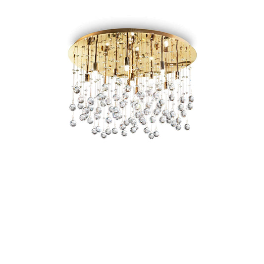 Ideallux MOONLIGHT gold ceiling light with 12 bulbs, crystal accents, and dimmable feature for elegant home decor.