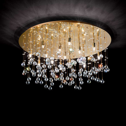 Ideallux MOONLIGHT 15-flammige Gold Deckenleuchte mit Kristallen, dimmbar, Ø80cm, luxuriöser Kronleuchter für moderne Räume.