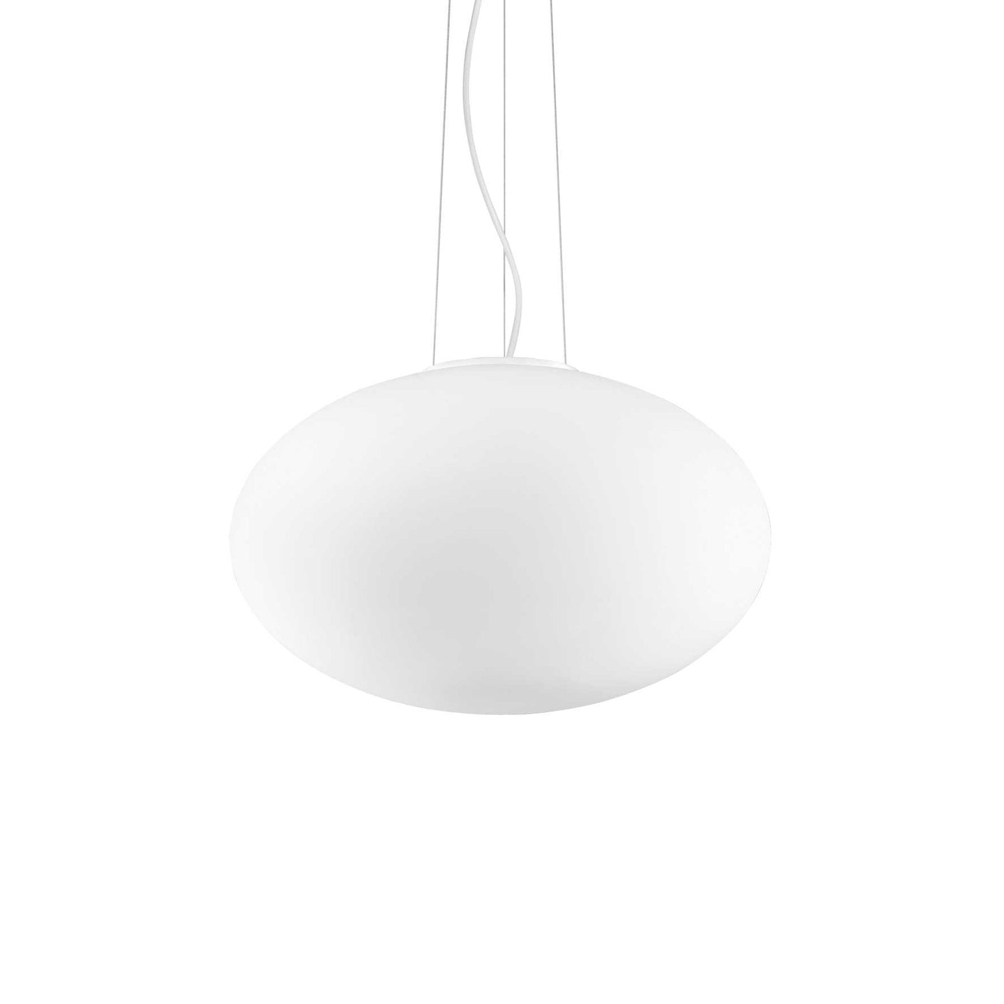 Ideallux Pendelleuchte CANDY 40cm with white glass and adjustable steel cables, E27 socket, modern ceiling light.