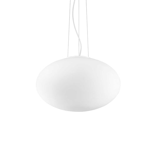 Ideallux Pendelleuchte CANDY 40cm with white glass and adjustable steel cables, E27 socket, modern ceiling light.