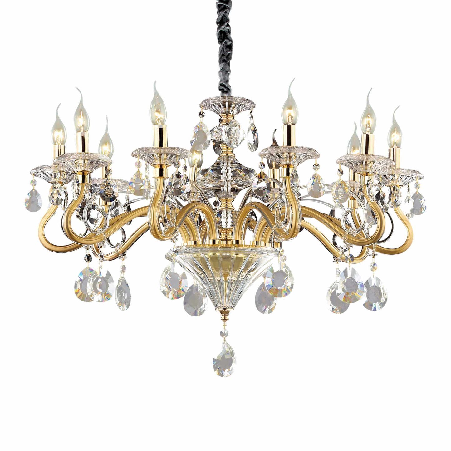 Elegant Kristall Kronleuchter Negresco Ø85cm, 10 Leuchten, Messing und geschliffenes Kristallglas für stilvolle Beleuchtung.