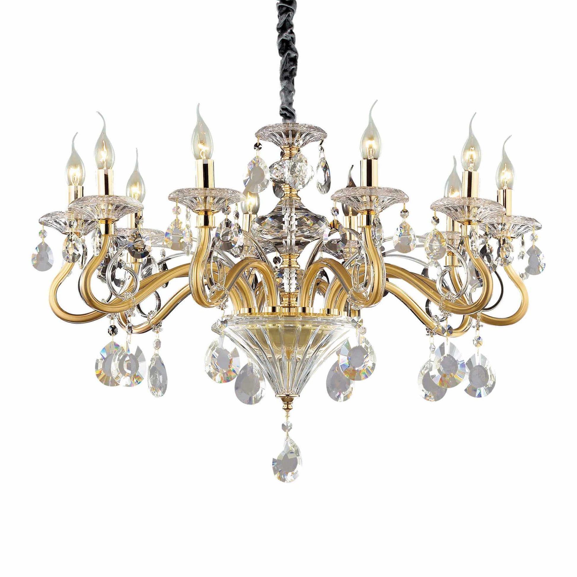 Elegant Kristall Kronleuchter Negresco Ø85cm, 10 Leuchten, Messing und geschliffenes Kristallglas für stilvolle Beleuchtung.