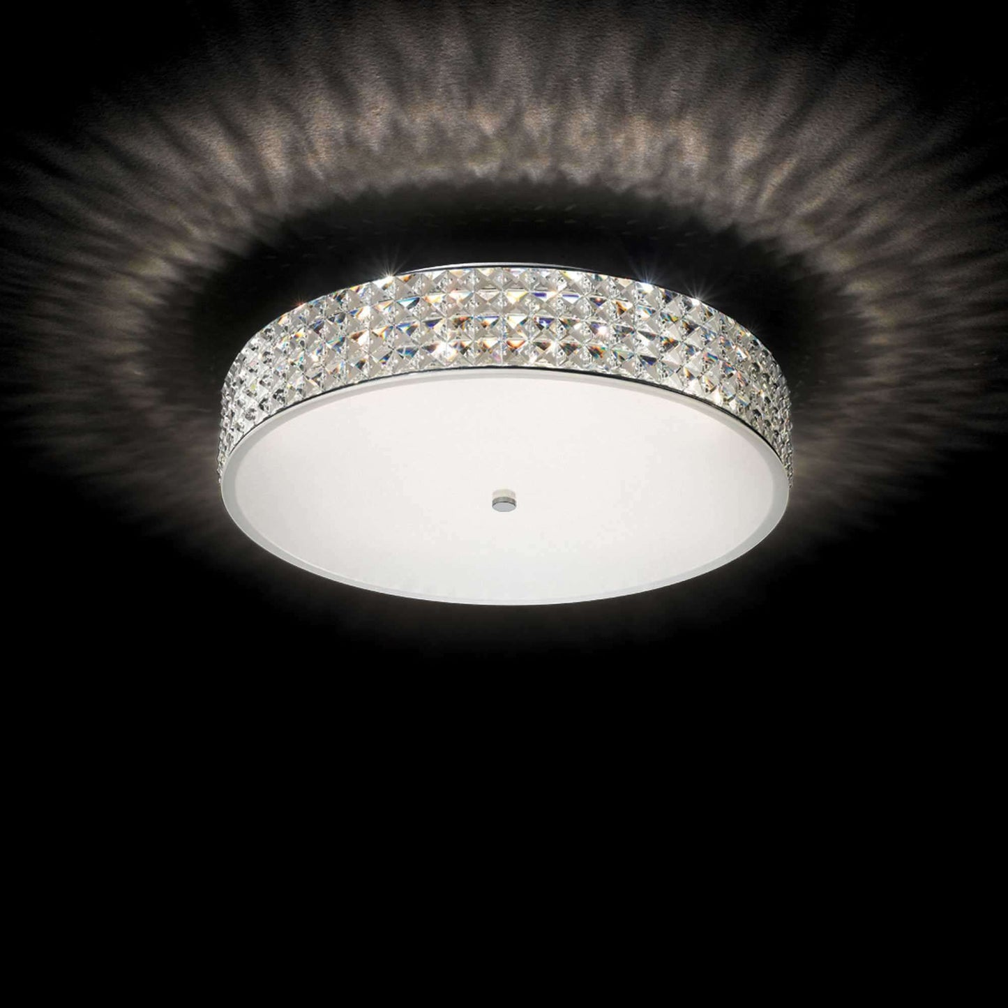 IDeal Lux Kristall Deckenleuchte ROMA Ø50cm mit satiniertem Glas, dimmbar, Chrom und Metall, G9 LED 3W, elegantes Design.