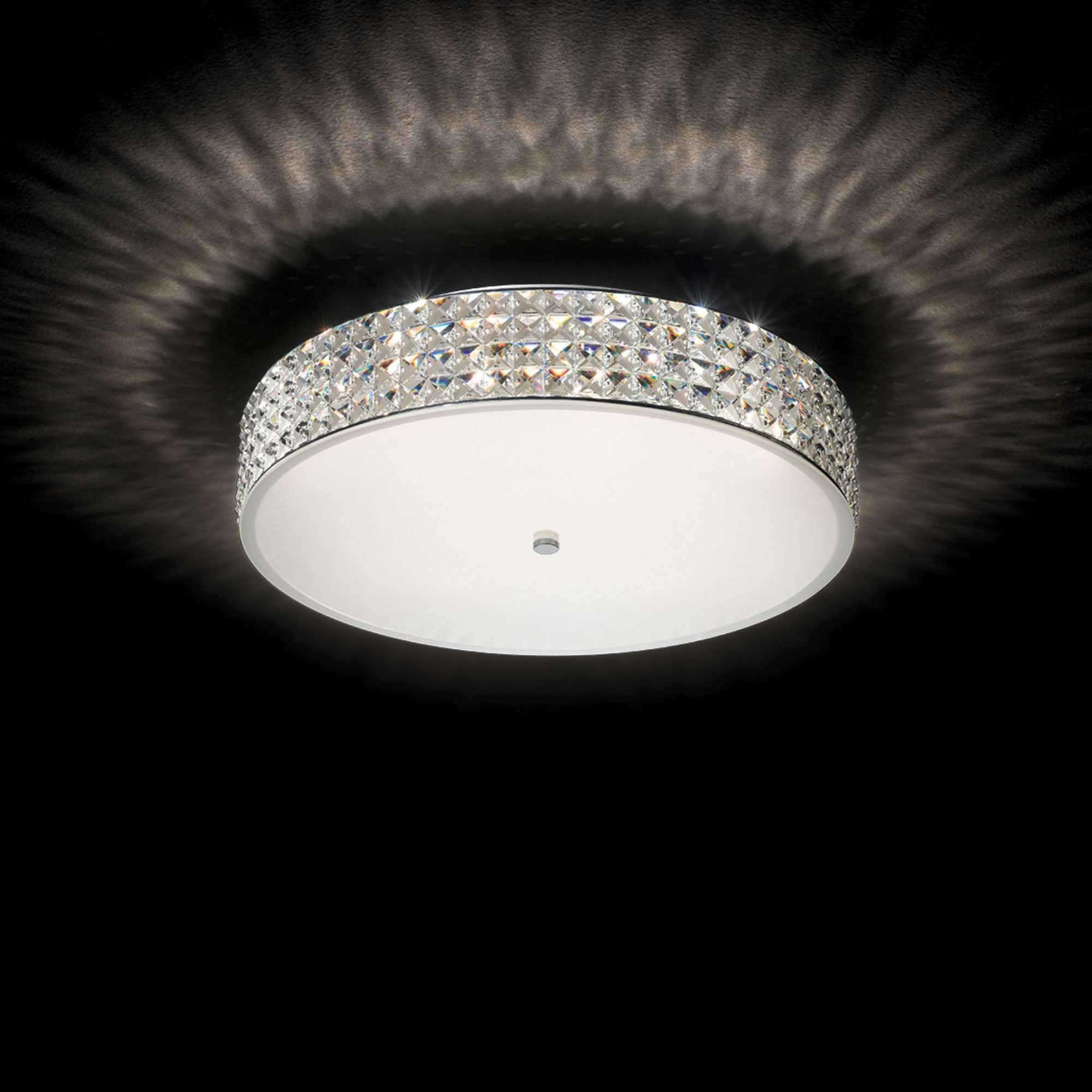 IDeal Lux Kristall Deckenleuchte ROMA Ø50cm mit satiniertem Glas, dimmbar, Chrom und Metall, G9 LED 3W, elegantes Design.