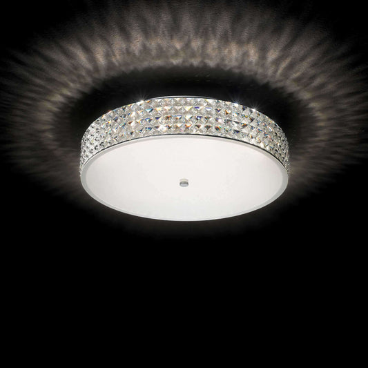 IDeal Lux Kristall Deckenleuchte ROMA Ø50cm mit satiniertem Glas, dimmbar, Chrom und Metall, G9 LED 3W, elegantes Design.