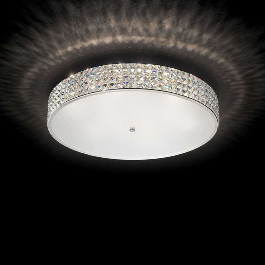 IDeal Lux Kristall Deckenleuchte ROMA Ø60cm with chrome finish and satin glass displaying sparkling crystal accents.