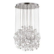 Ideallux Pendelleuchte Bollicine Weiß mit chrom Metall und geblasenem Glas, dimmbar, höhenverstellbar, Ø50cm, 14 G9 Leuchtmittel.