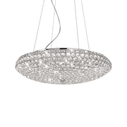 Ideal Lux Pendelleuchte KING Ø46cm with sparkling crystals, chrome frame, dimmable LED lights, adjustable height, creating a luxurious ambiance.