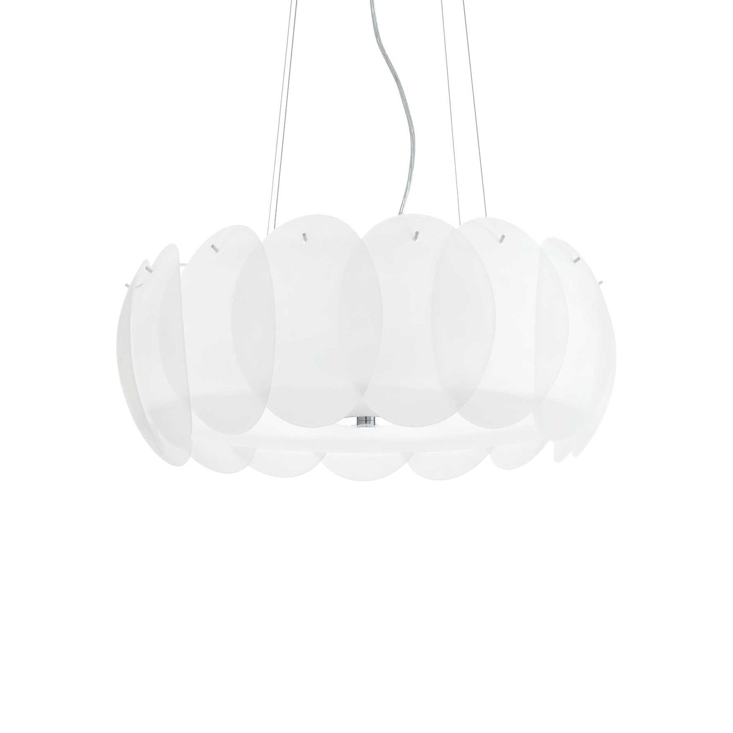 Ideallux OVALINO pendant light with eight bulbs, curved etched glass plates, adjustable height, modern design, E27 socket