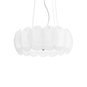 Ideallux OVALINO pendant light with eight bulbs, curved etched glass plates, adjustable height, modern design, E27 socket