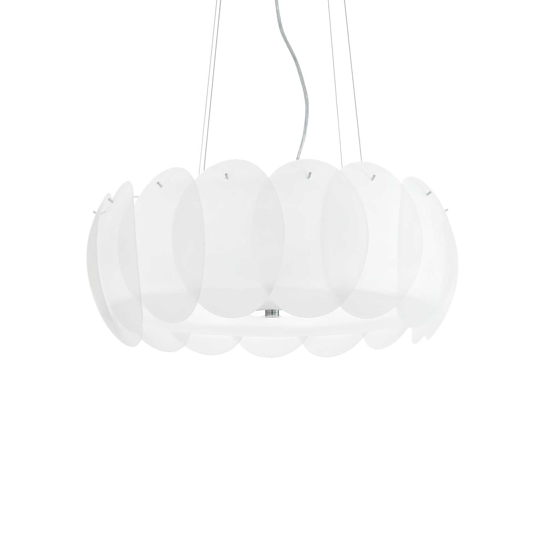 Ideallux OVALINO pendant light with eight bulbs, curved etched glass plates, adjustable height, modern design, E27 socket