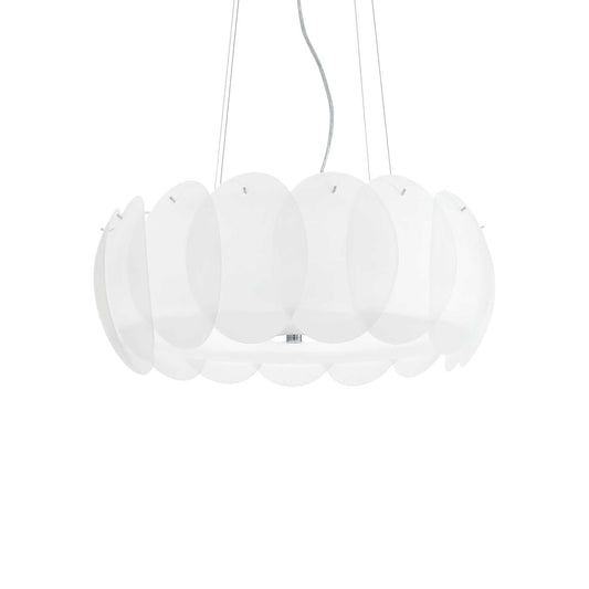 Ideallux OVALINO pendant light with eight bulbs, curved etched glass plates, adjustable height, modern design, E27 socket