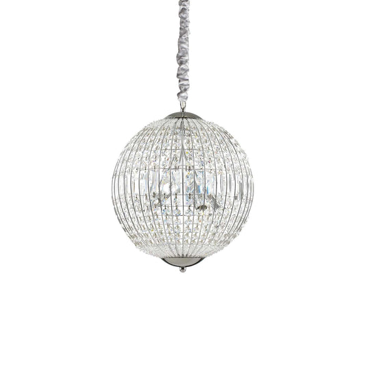 Ideallux Pendelleuchte LUXOR 6 Flammig, verchromtes Metall mit Kristallen, dimmbar, höhenverstellbar, für moderne Beleuchtung.