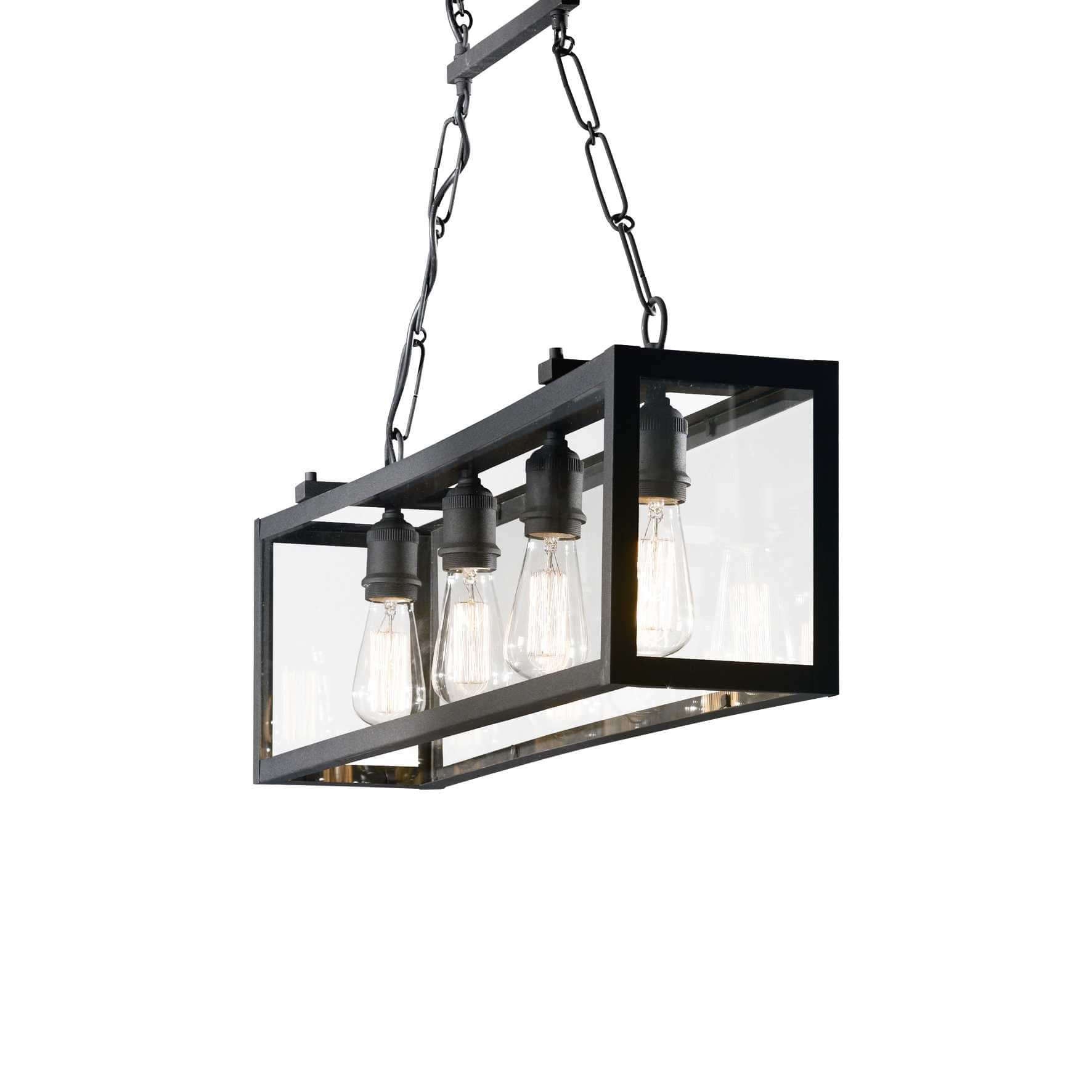 Ideallux Pendelleuchte IGOR 4-flammig, mattschwarz, dimmbar, Glasplatten, 230V E27, höhenverstellbar, modernes Design