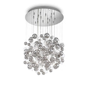 Ideallux Bollicine Silber pendant light with blown glass spheres and chrome metal, dimmable, adjustable height, G9 sockets, Ø50cm
