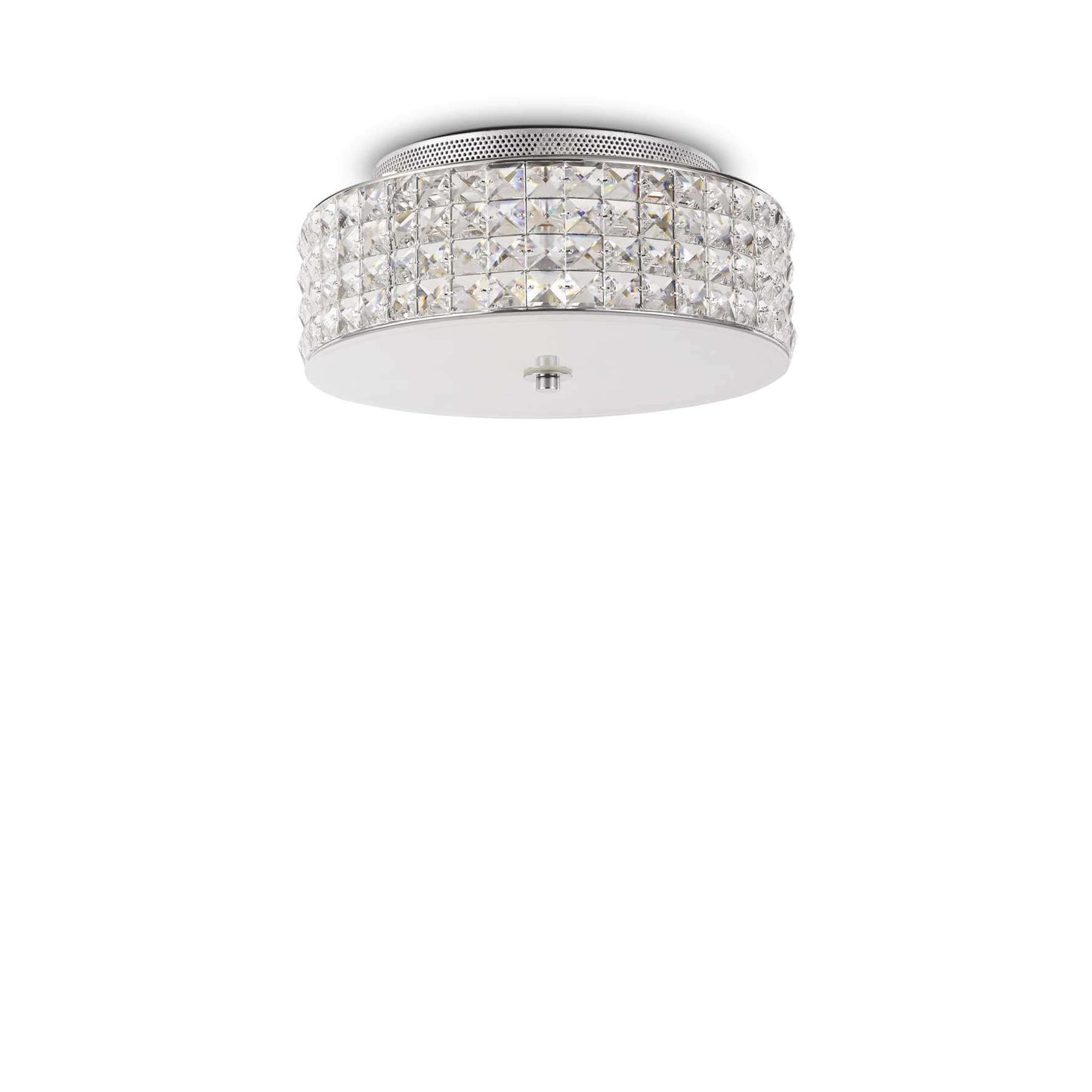 IDeal Lux Kristall Deckenleuchte ROMA Ø30cm, chrom, satiniertes Glas, dimmbar, 4xG9 LED, 3000K, luxuriöses Funkeln, 230V.
