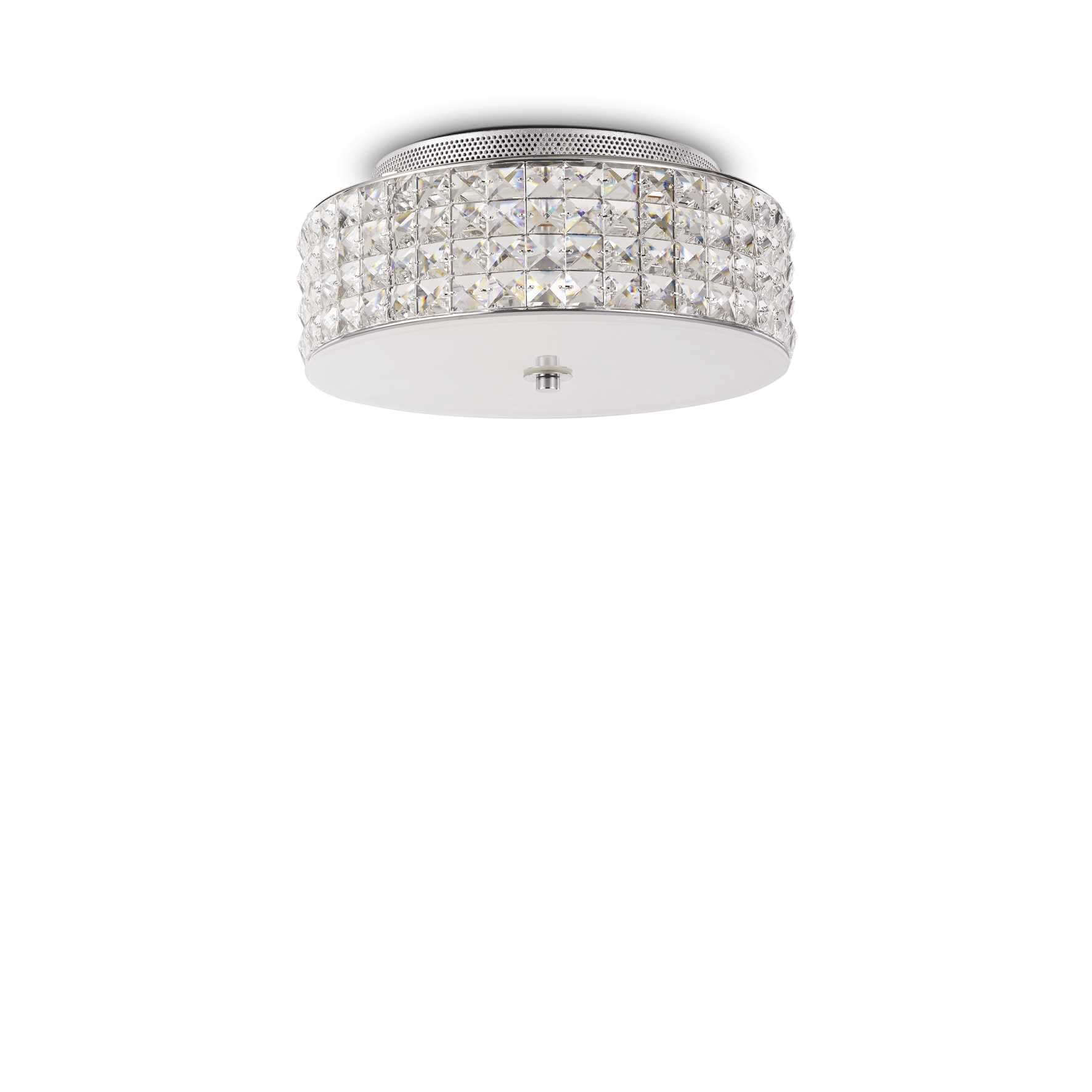IDeal Lux Kristall Deckenleuchte ROMA Ø30cm, chrom, satiniertes Glas, dimmbar, 4xG9 LED, 3000K, luxuriöses Funkeln, 230V.