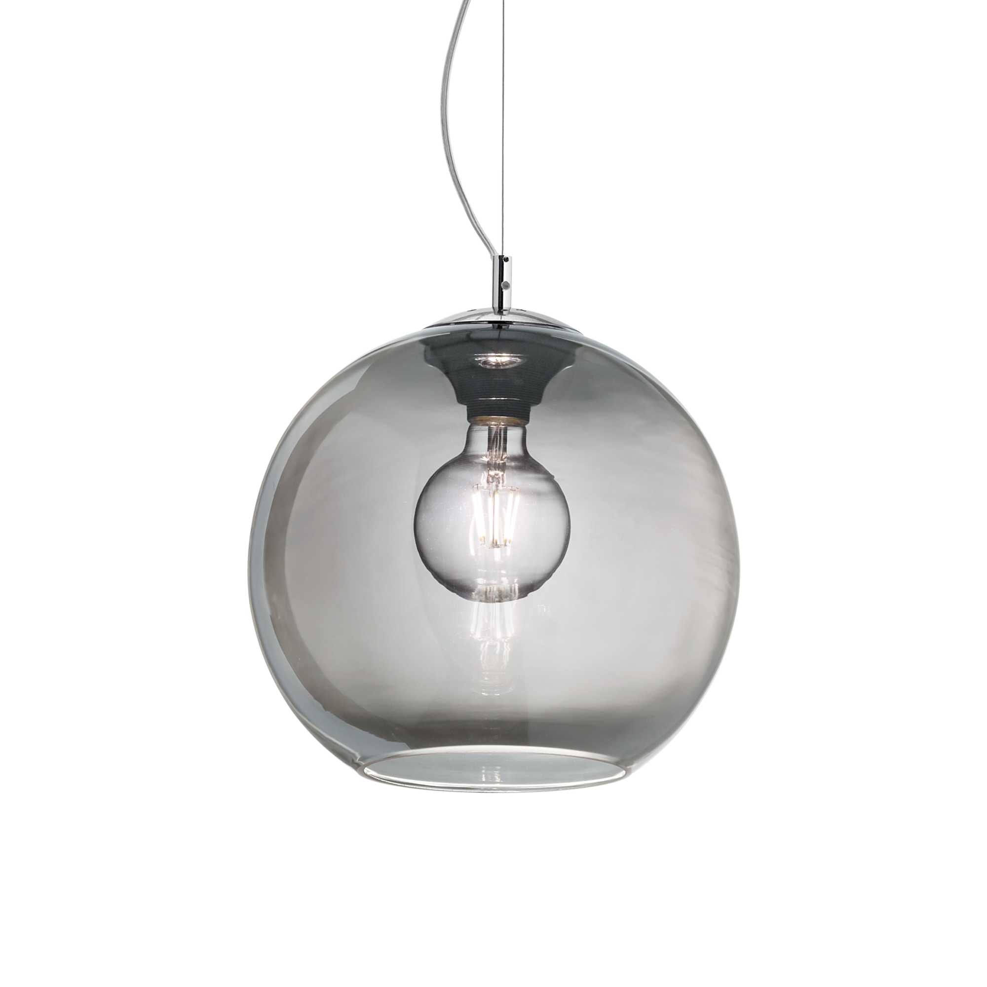 Ideallux NEMO pendant light 40cm with smoky glass and adjustable cord, featuring a dimmable bulb in an elegant round design.