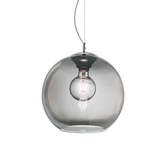 Ideallux NEMO pendant light 40cm with smoky glass and adjustable cord, featuring a dimmable bulb in an elegant round design.