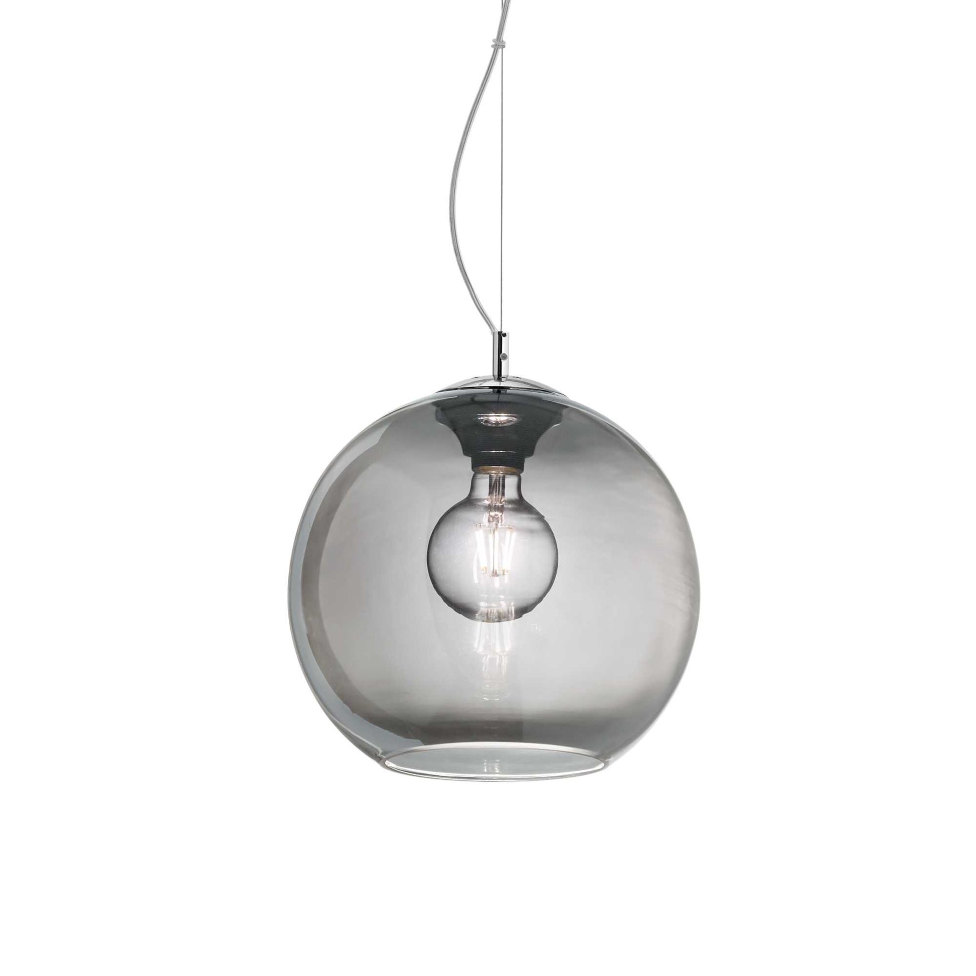 Ideallux Pendelleuchte NEMO 30cm Rauchglas dimmable hanging light with glass diffuser and adjustable height, E27 socket.