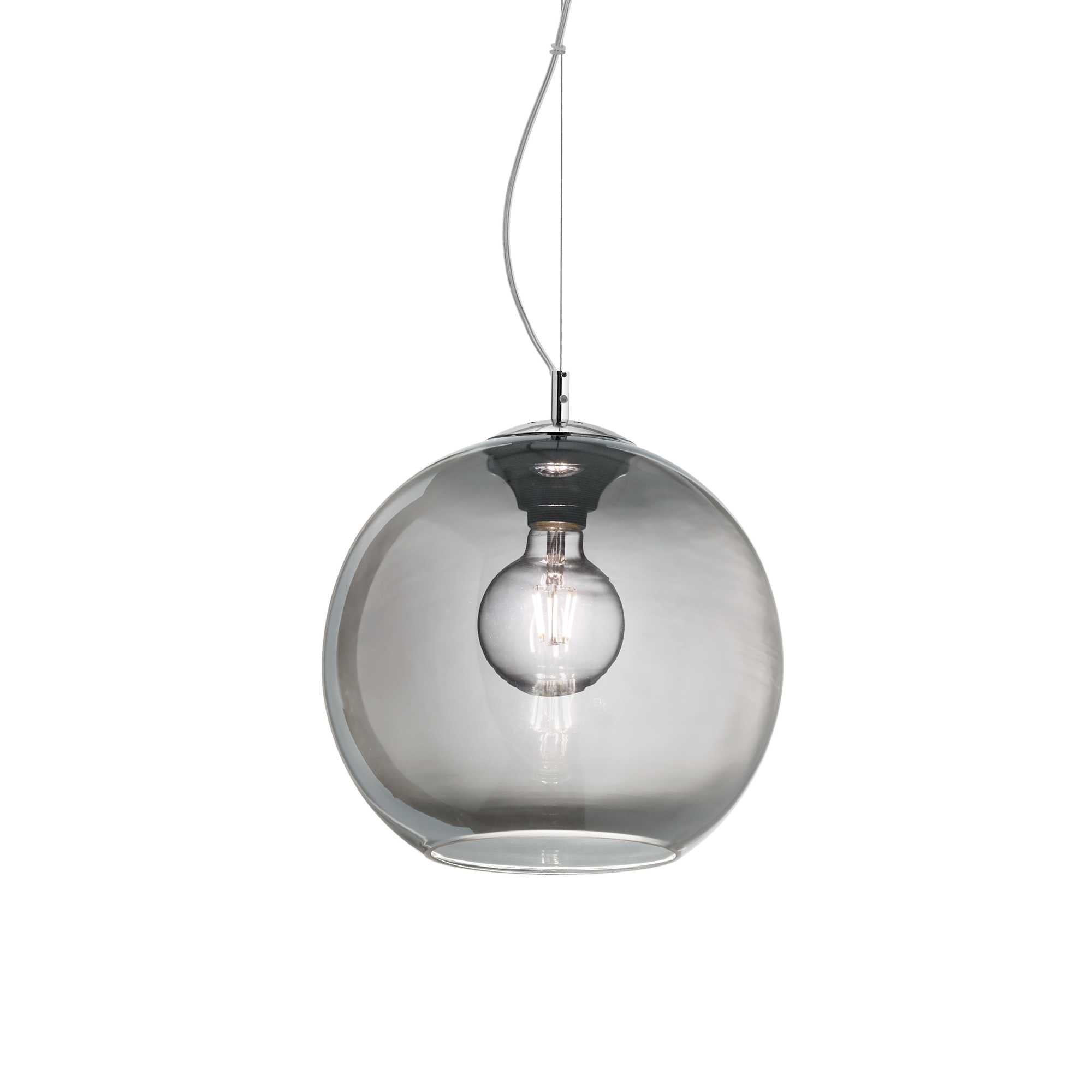 Ideallux Pendelleuchte NEMO 30cm Rauchglas dimmable hanging light with glass diffuser and adjustable height, E27 socket.