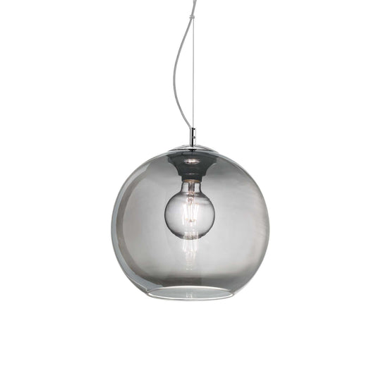 Ideallux Pendelleuchte NEMO 30cm Rauchglas dimmable hanging light with glass diffuser and adjustable height, E27 socket.