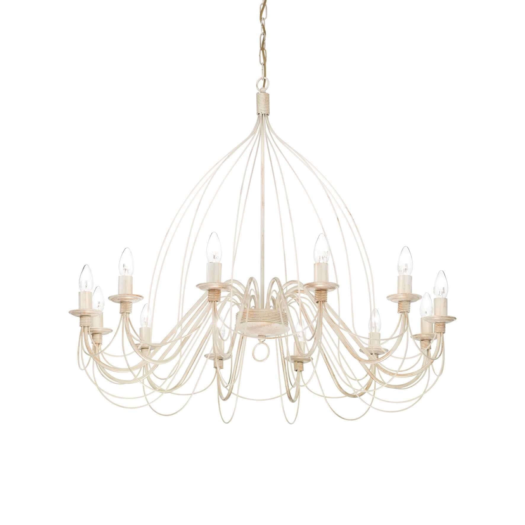 Ideallux Kronleuchter Corte with 12 lights in antique white, adjustable height, elegant metal frame, Ø95cm for E14 bulbs.