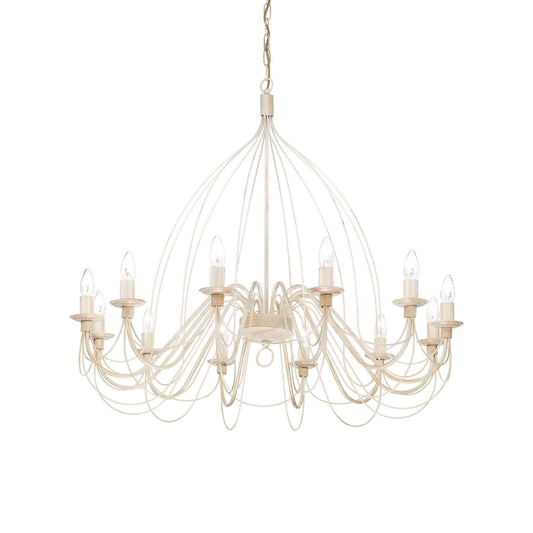 Ideallux Kronleuchter Corte with 12 lights in antique white, adjustable height, elegant metal frame, Ø95cm for E14 bulbs.