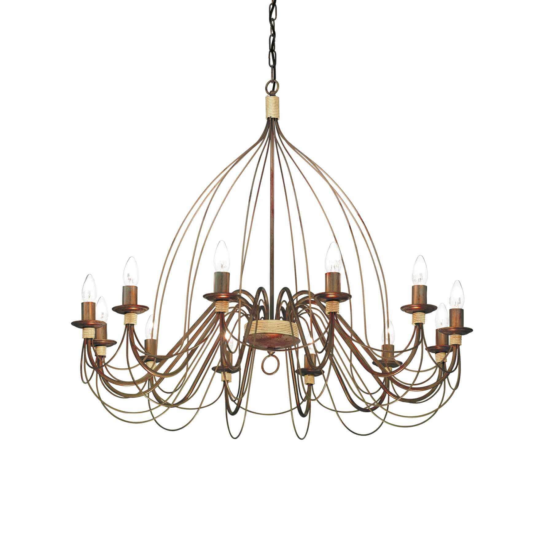 Ideallux Kronleuchter Corte 12 Leuchten, rost-antiker Metallkronleuchter, dimmbar, handbemalt, E14 Sockel, 230V, 95cm Durchmesser