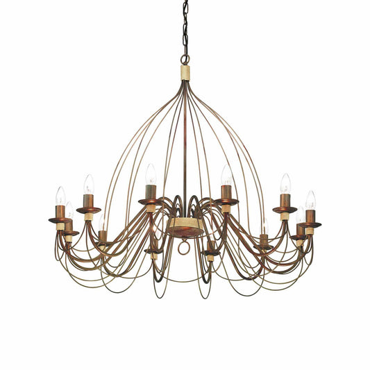 Ideallux Kronleuchter Corte 12 Leuchten, rost-antiker Metallkronleuchter, dimmbar, handbemalt, E14 Sockel, 230V, 95cm Durchmesser