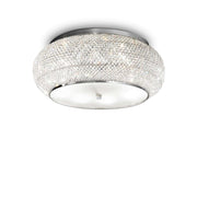 Ideallux PASHA' 10-flammig Silber Deckenleuchte mit Kristallperlen, dimmbar, Durchmesser 55cm, E14 Sockel.