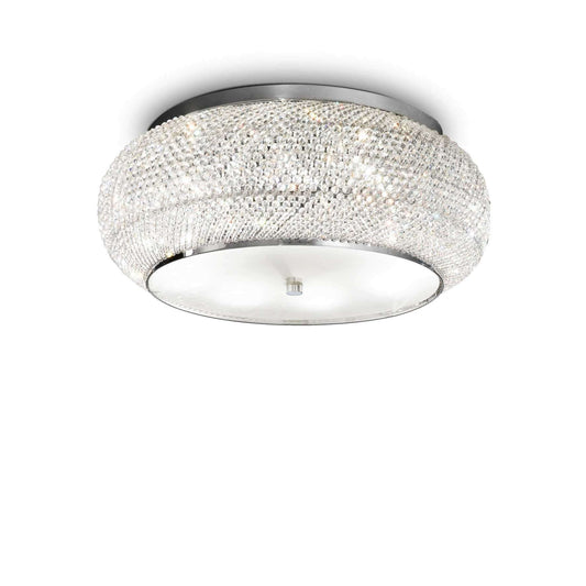 Ideallux PASHA' 10-flammig Silber Deckenleuchte mit Kristallperlen, dimmbar, Durchmesser 55cm, E14 Sockel.