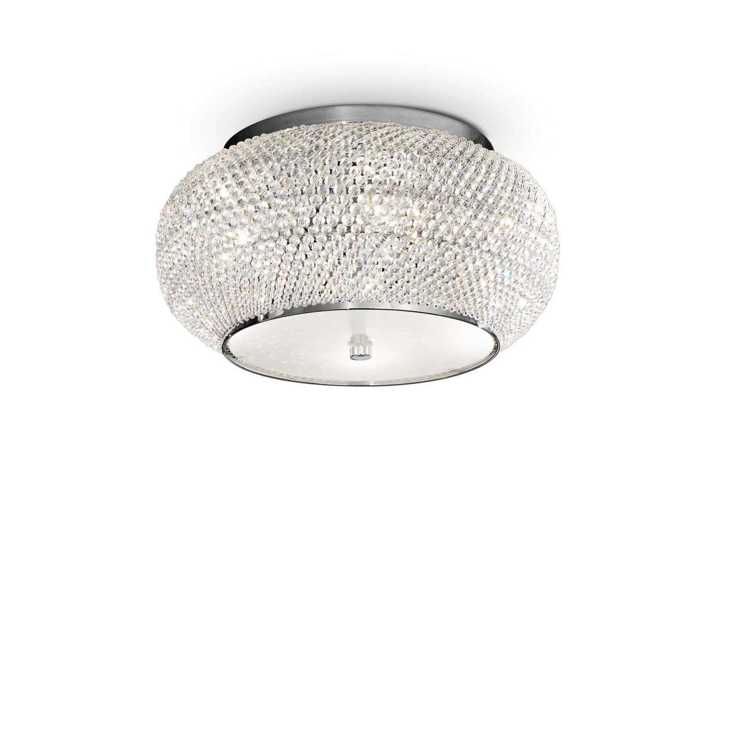 Ideallux Deckenleuchte PASHA' 6 Flammig Silber mit Kristallperlen und dimmbarer E14-Fassung, Ø40cm
