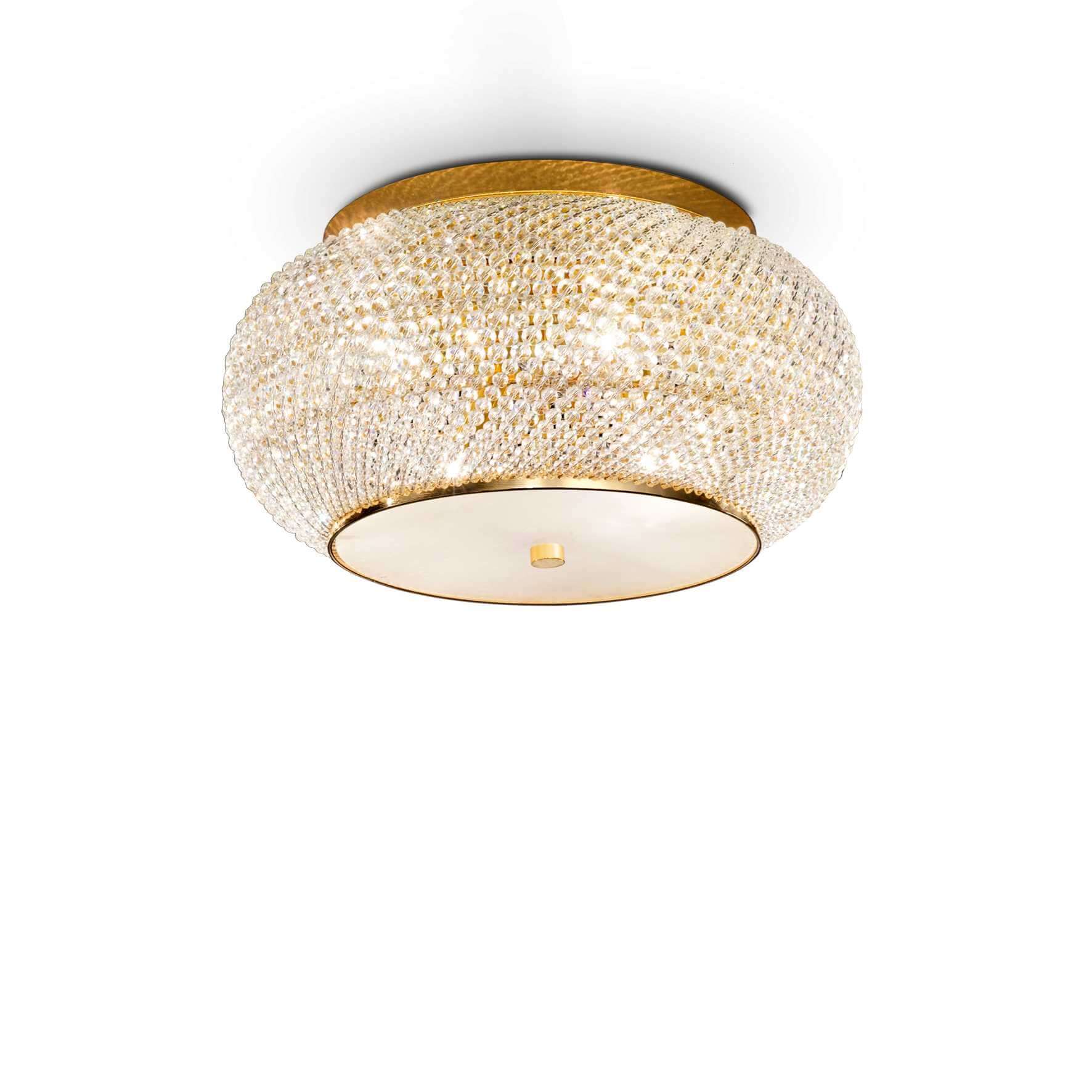 Ideallux Deckenleuchte PASHA' gold, 6-flammig, Kristallperlen, Dimmbar, 22cm Höhe, Ø40cm, E14, edles Deckenlicht, modernes Design