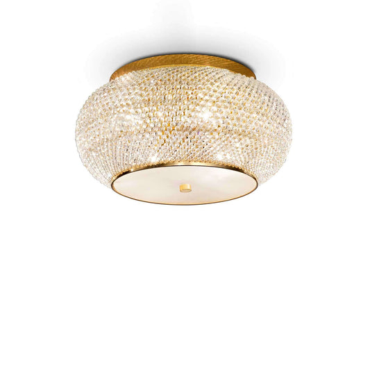 Ideallux Deckenleuchte PASHA' gold, 6-flammig, Kristallperlen, Dimmbar, 22cm Höhe, Ø40cm, E14, edles Deckenlicht, modernes Design