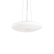 Ideallux Pendelleuchte GLORY 40cm, dimmable pendant lamp with nickel satin finish, adjustable height up to 220cm, Ø40cm, white glass diffuser.