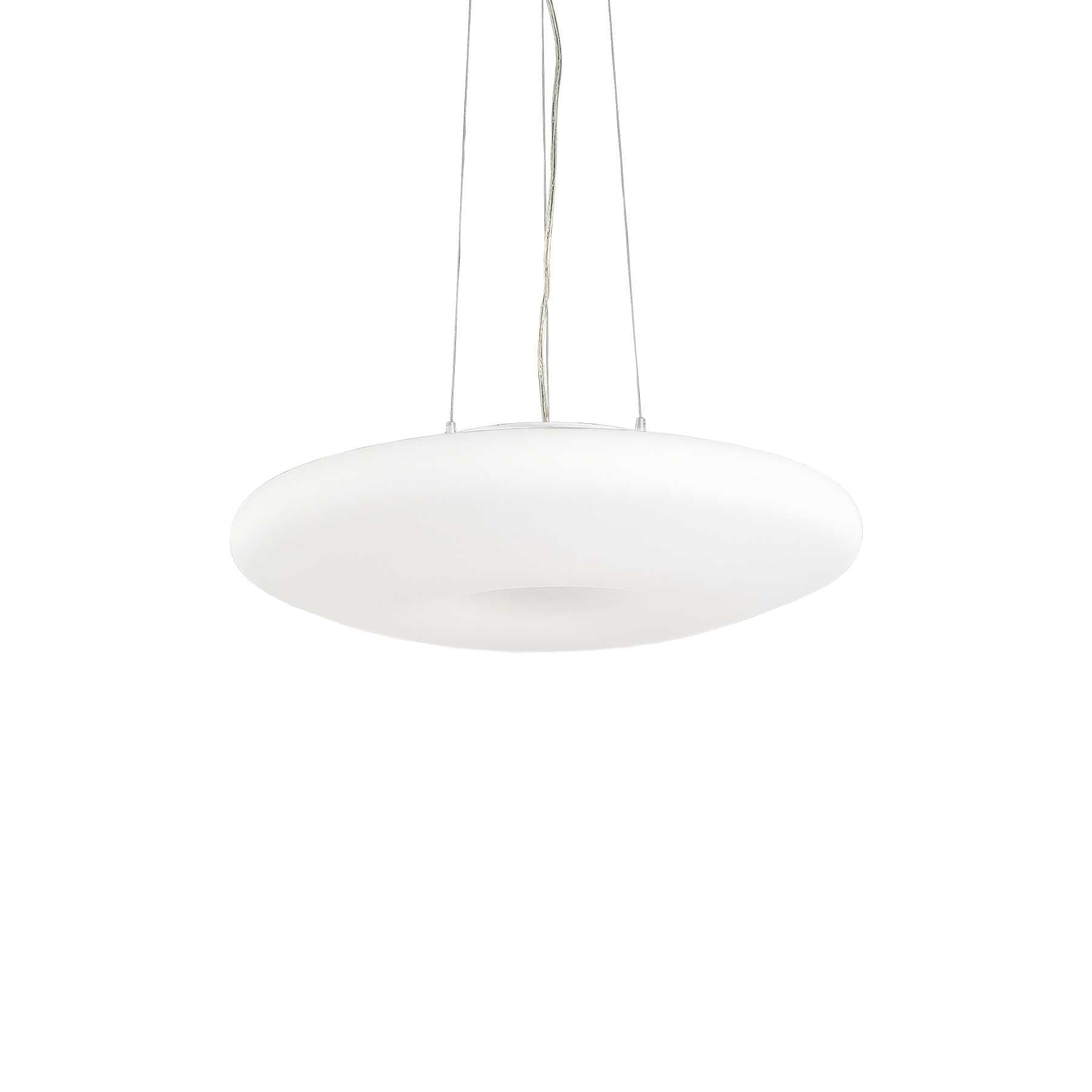 Ideallux Pendelleuchte GLORY 40cm, dimmable pendant lamp with nickel satin finish, adjustable height up to 220cm, Ø40cm, white glass diffuser.