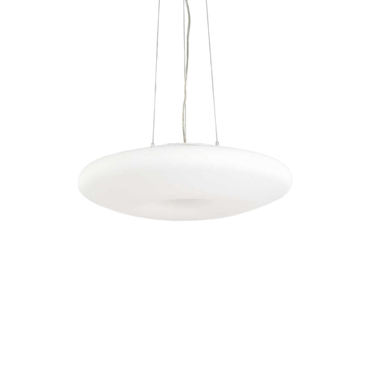 Ideallux Pendelleuchte GLORY 40cm, dimmable pendant lamp with nickel satin finish, adjustable height up to 220cm, Ø40cm, white glass diffuser.