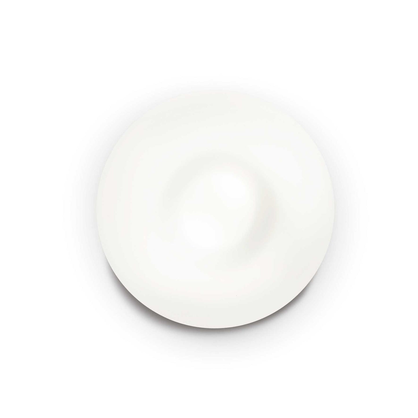 Top view of Ideallux GLORY ceiling light in white blown glass and satin nickel finish, diameter 40cm, E27 socket, dimmable.