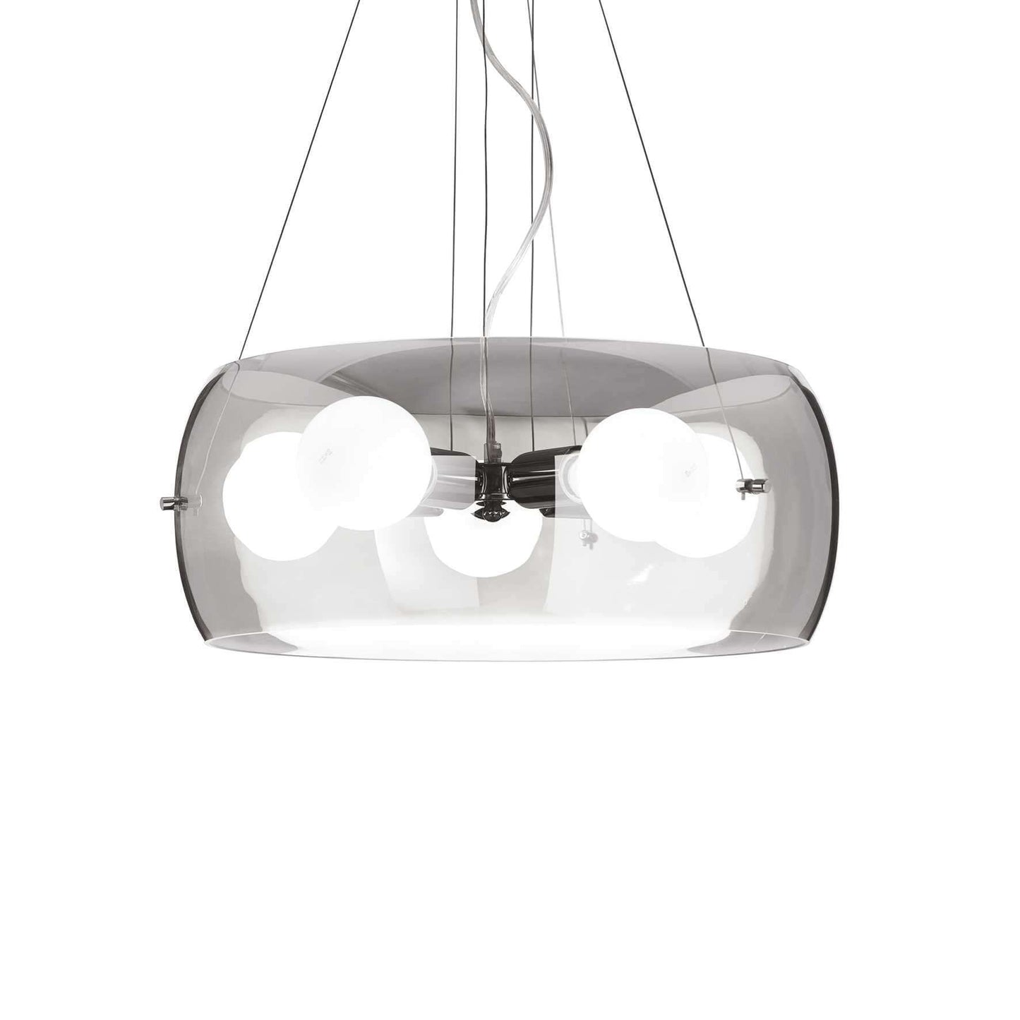 Ideal Lux AUDI-10 pendant light with fume glass, chromed metal, dimmable, 5 E27 bulbs, exclusive design, adjustable height.
